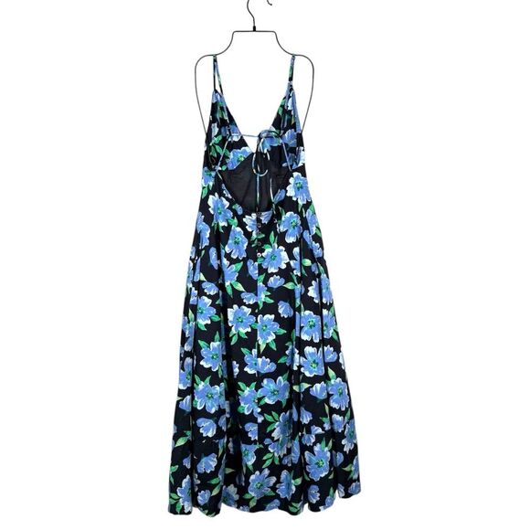 Free People Finer Things Floral Printed Midi Dress Black Blue Combo Medium - Picture 4 of 10
